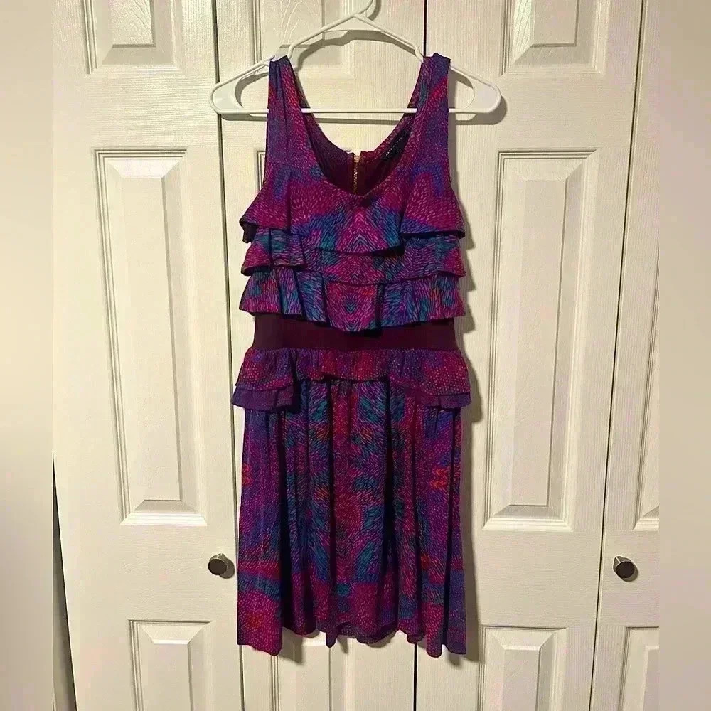 Marc by Marc Jacobs - Purple & Multicolored Tiered Ruffle Cotton Blend Dress XS